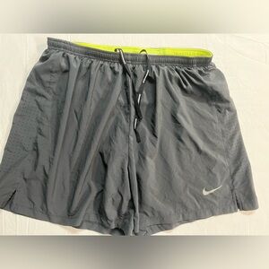 Nike Dri Fit Running Shorts Mens XL Gray Neon Lined Athletic Gym
